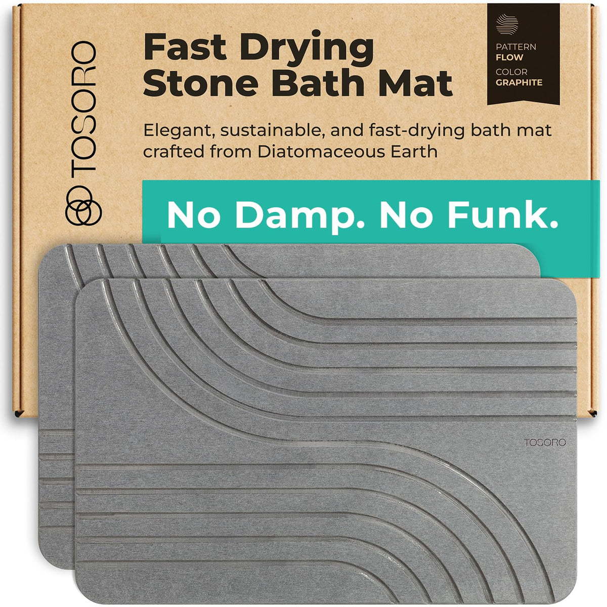 TOSORO stone bath mat graphite with textured surface for anti-slip safety.