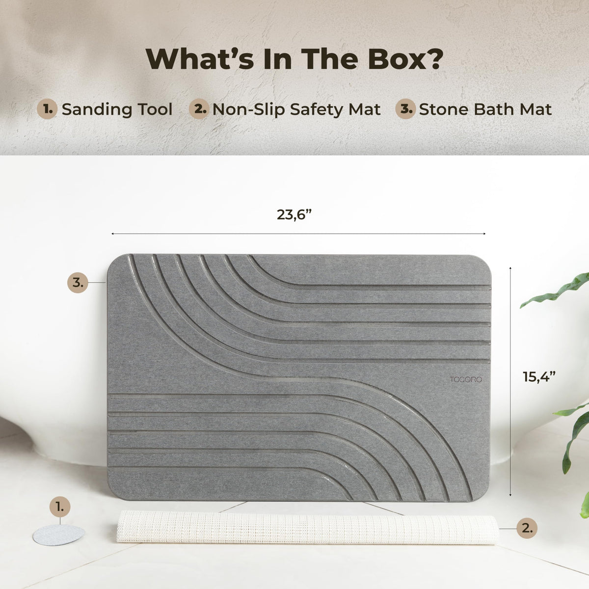TOSORO stone bath mat graphite versatile use under plants or bowls.