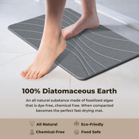 TOSORO Stone Bath Mat illustrating quick-drying properties after a shower.
