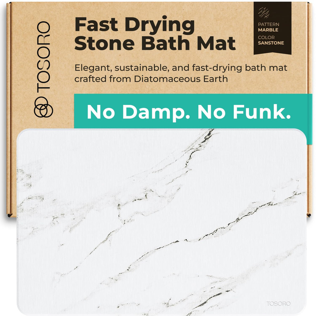 TOSORO Stone Bath Mat with textured surface for safer, anti-slip shower exits.