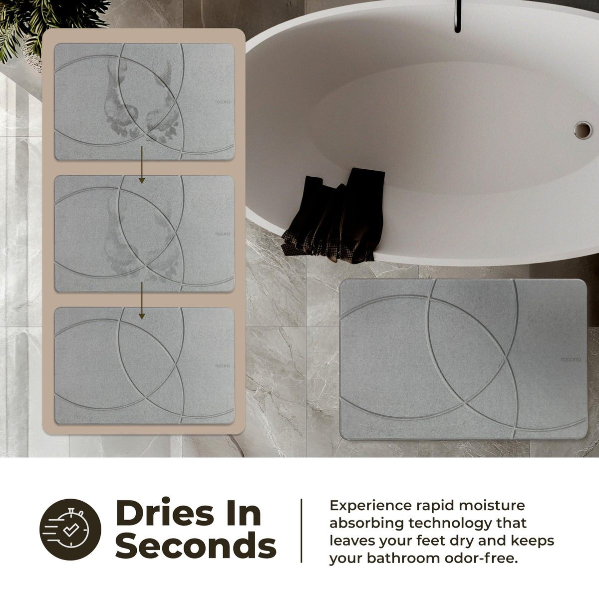 TOSORO textured anti-slip surface provides safer steps from the shower