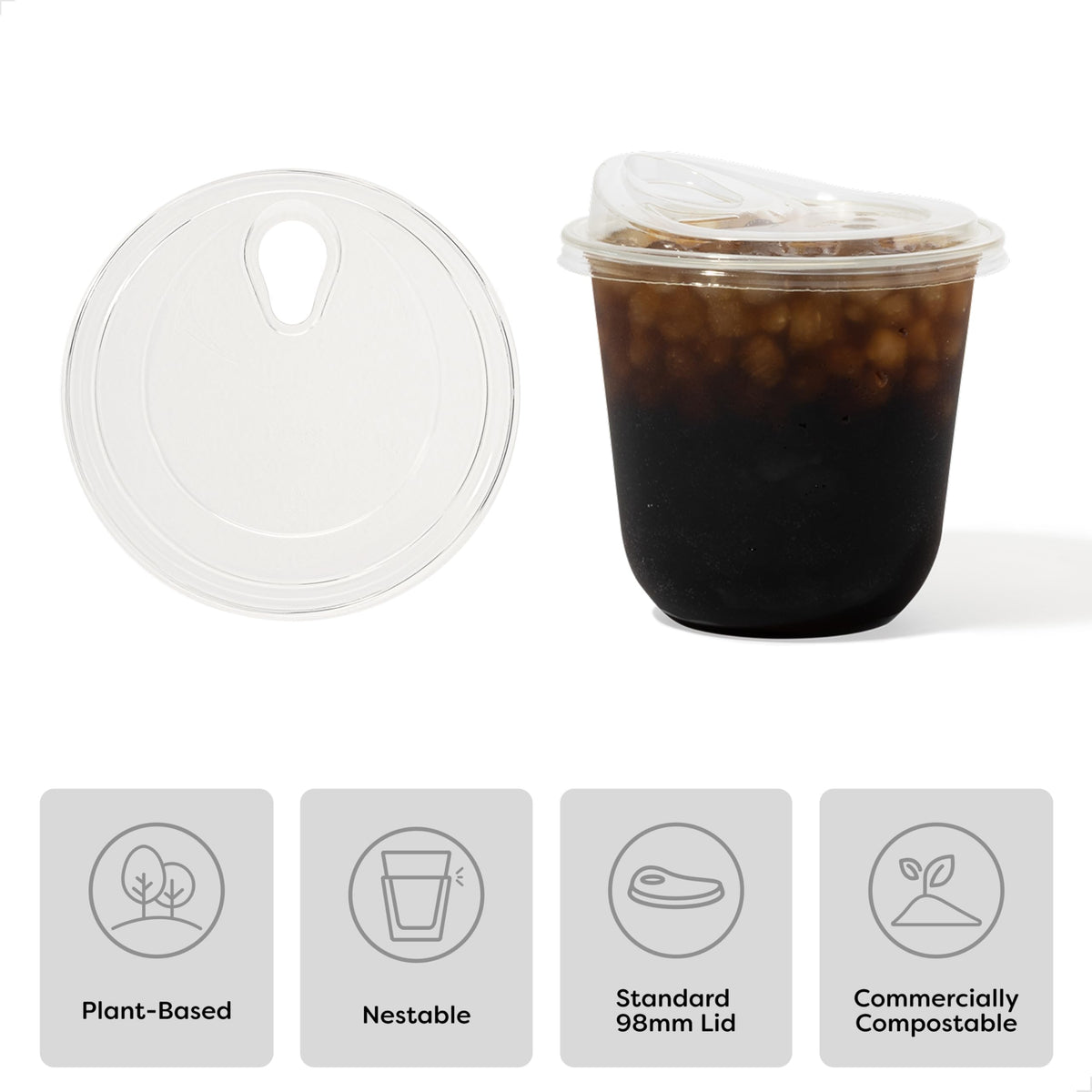 Close-up of TOSSWARE Natural Arc cups, plant-based material and BPA-free safety