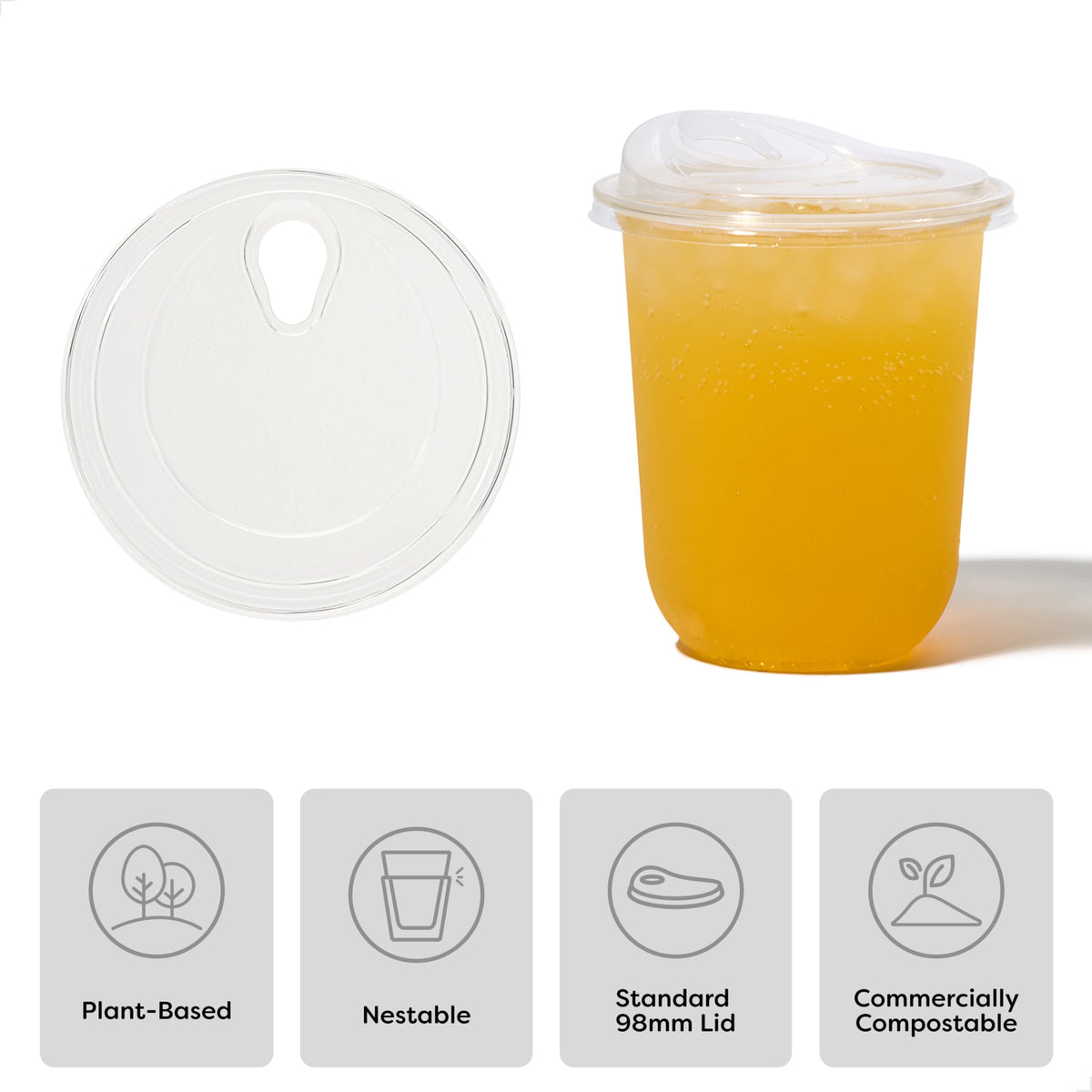 TOSSWARE Natural Arc sip lid on cup, spill-resistant option for gatherings