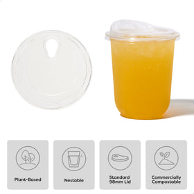 TOSSWARE Natural Arc sip lid on cup, spill-resistant option for gatherings