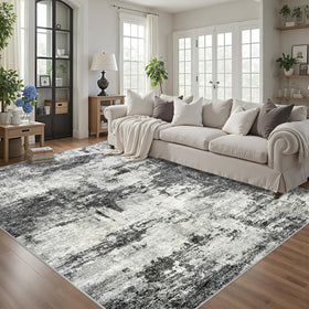Tosuoka 8x10 abstract rug front view showing plush surface for cozy living areas.
