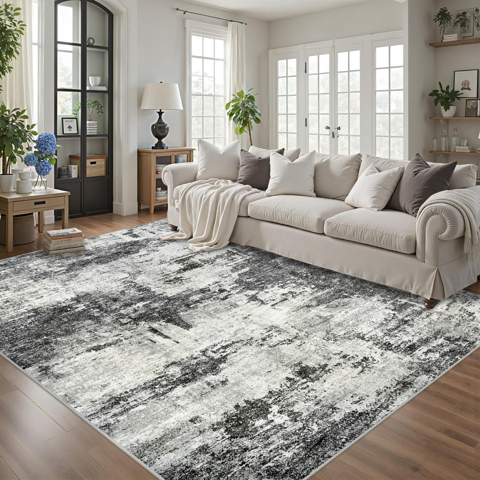Tosuoka 8x10 abstract rug front view showing plush surface for cozy living areas.