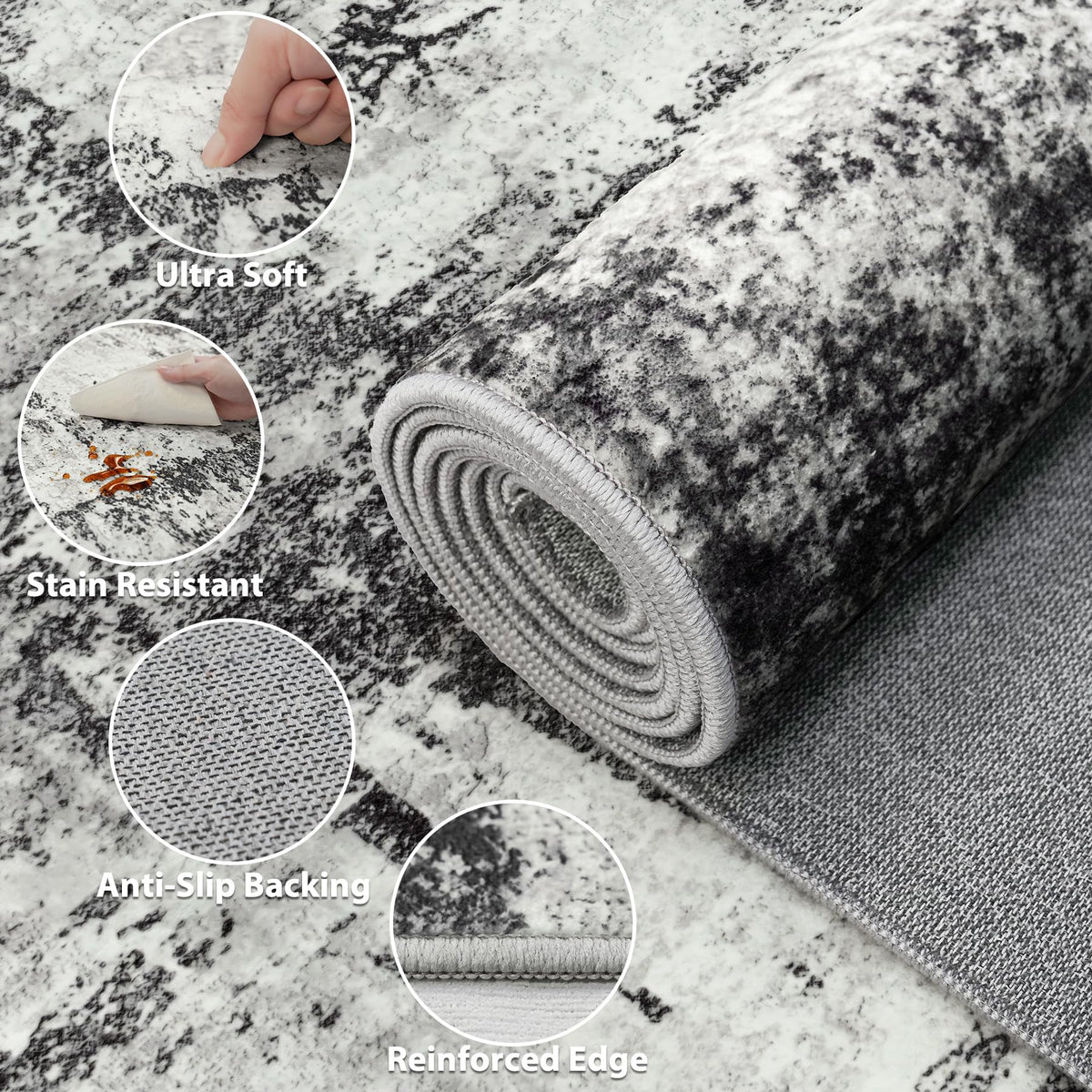 Tosuoka 8x10 abstract rug machine-wash friendly for easy care.