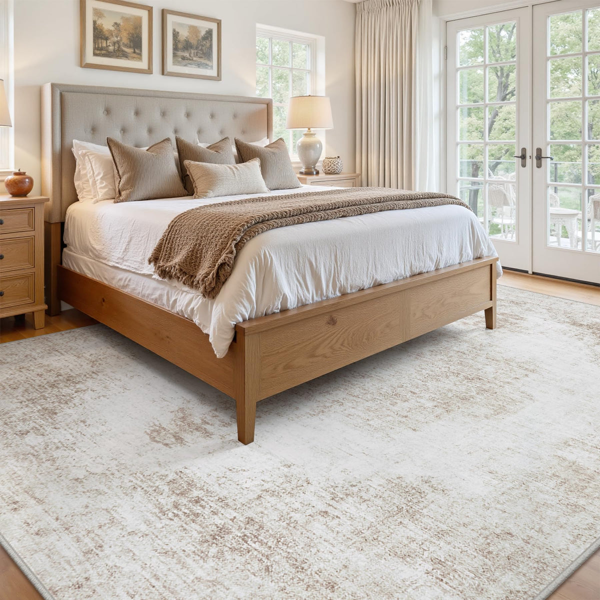 Tosuoka washable vintage beige rug highlighting distressed medallion design