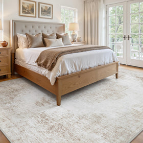 Tosuoka washable vintage beige rug highlighting distressed medallion design