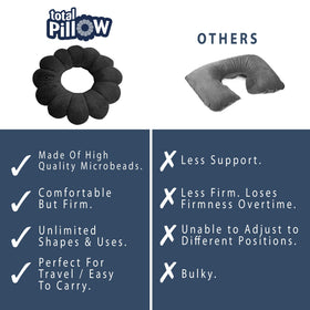 Total Pillow lumbar support offers adjustable comfort for back and hips.