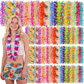 Totstio Hawaiian leis 100-count bulk colorful: ideal for large luau celebrations and coordinated party looks.