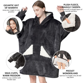 Touchat blanket hoodie with built-in sleeves for hands-free comfort.