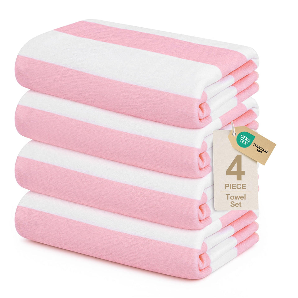 Touchat four-pack pink stripe beach towels offering full coverage and quick-drying comfort