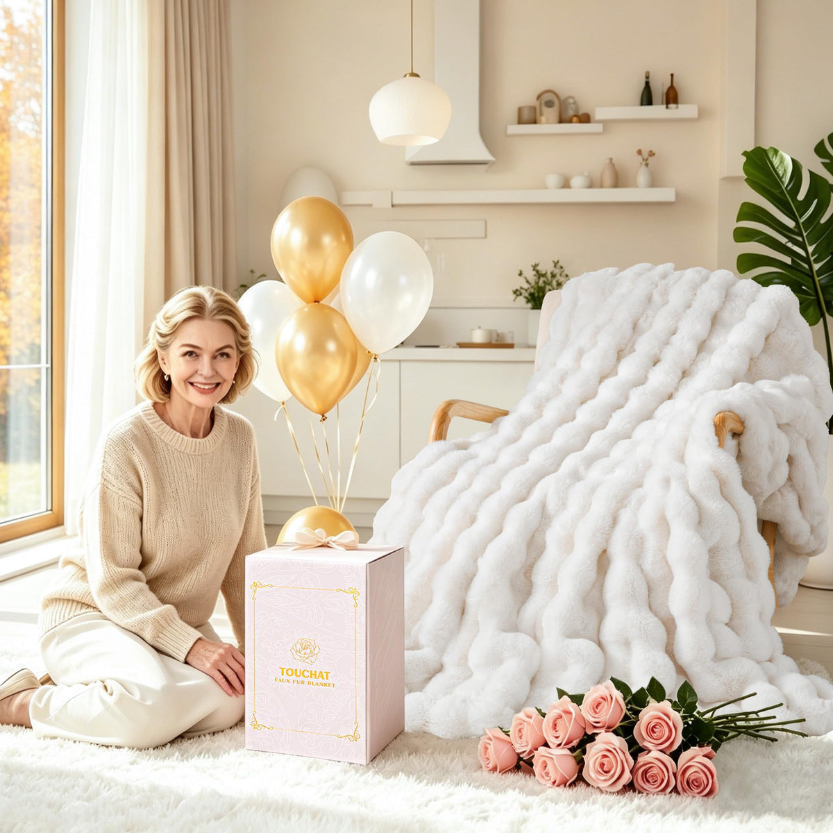 Touchat luxury faux rabbit fur throw on sofa adds warmth and plush comfort