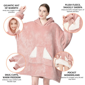 Touchat oversized sherpa blanket sweatshirt pink with front pocket for warmth