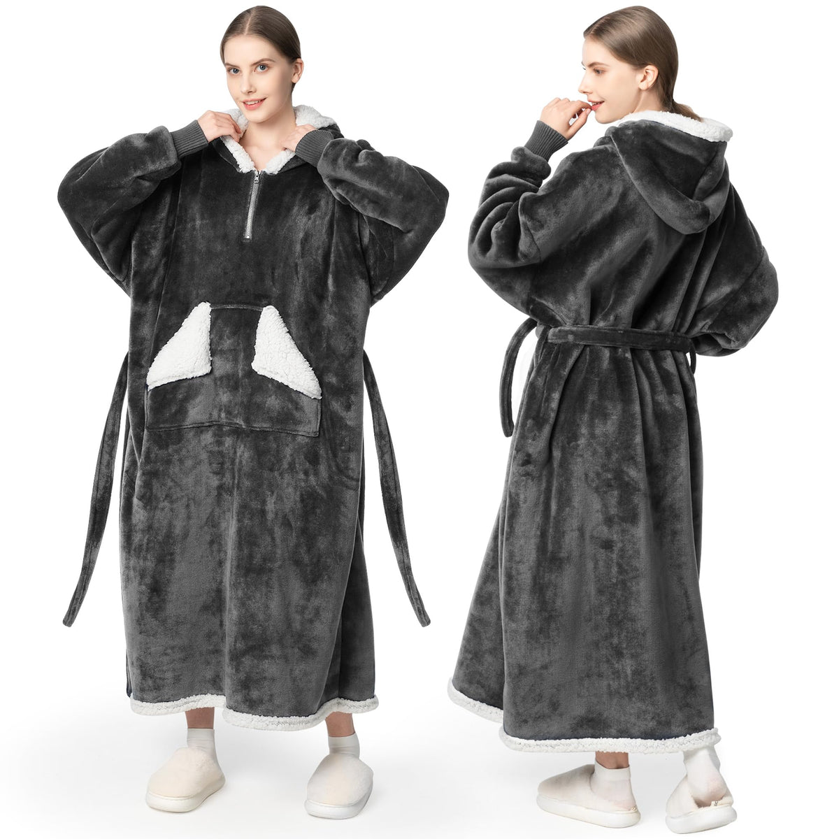 Touchat wearable blanket hoodie with ankle-length coverage for full-body warmth.