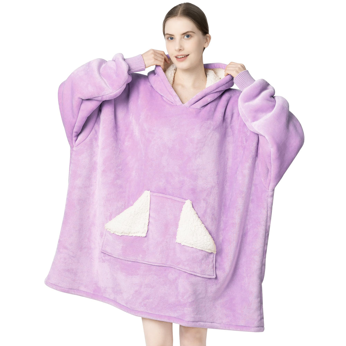 Touchat wearable blanket hoodie front view showing oversized warmth for home lounging
