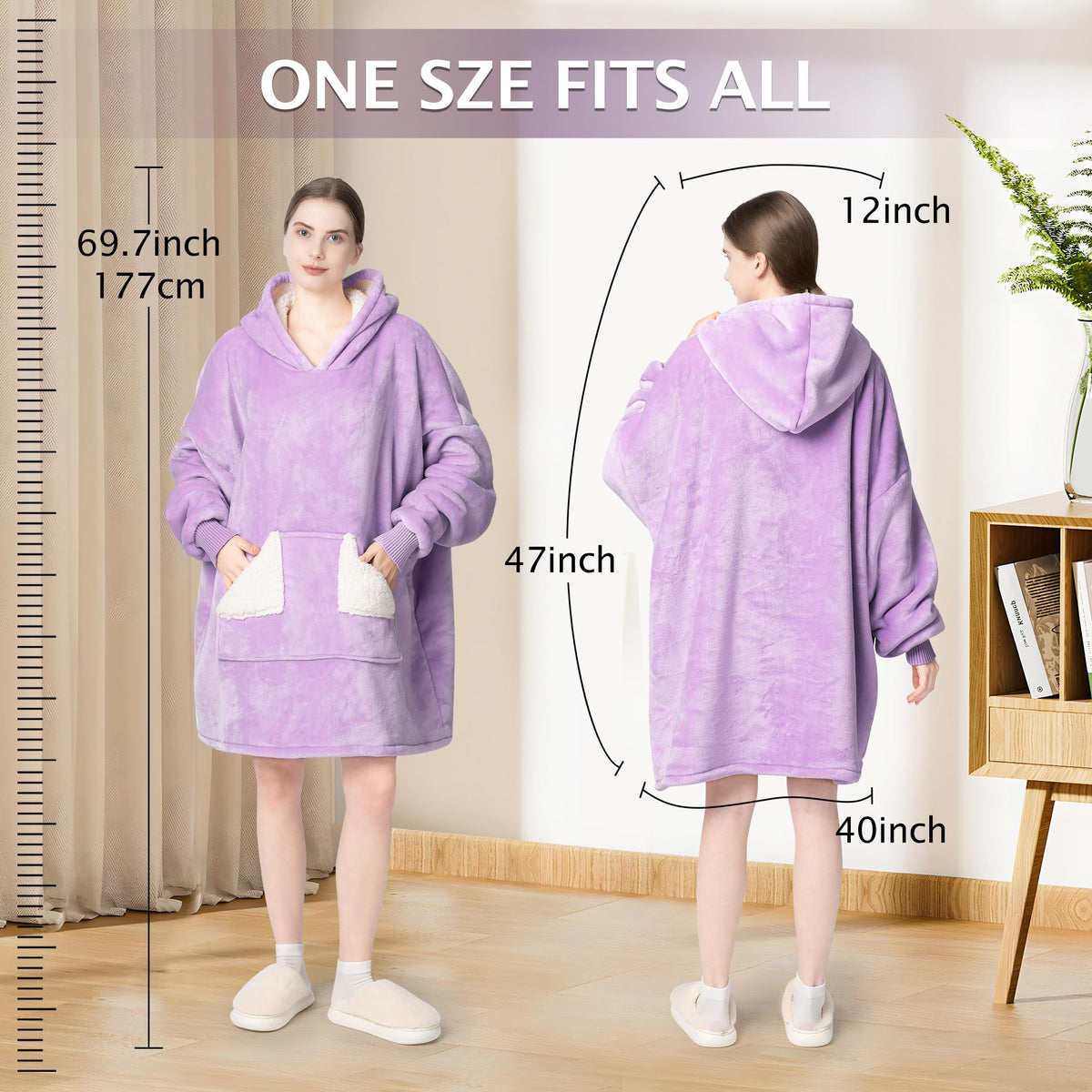 Touchat wearable blanket hoodie hood detail emphasizing extra warmth