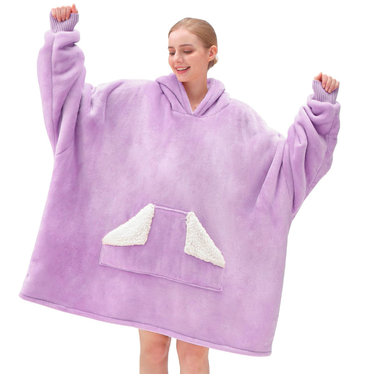 Touchat wearable blanket hoodie lounge scene illustrating indoor and outdoor use