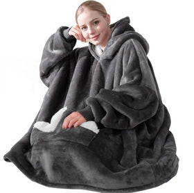 Touchat wearable blanket hoodie with oversized hood for cozy lounging at home.