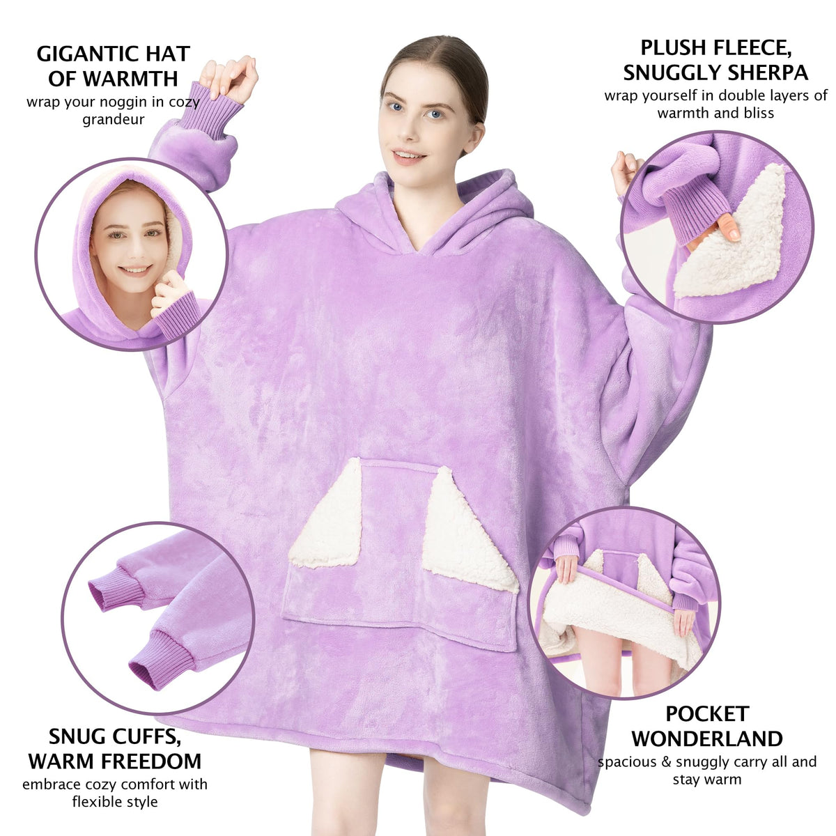 Touchat wearable blanket hoodie sleeves detail with built-in sleeves for mobility