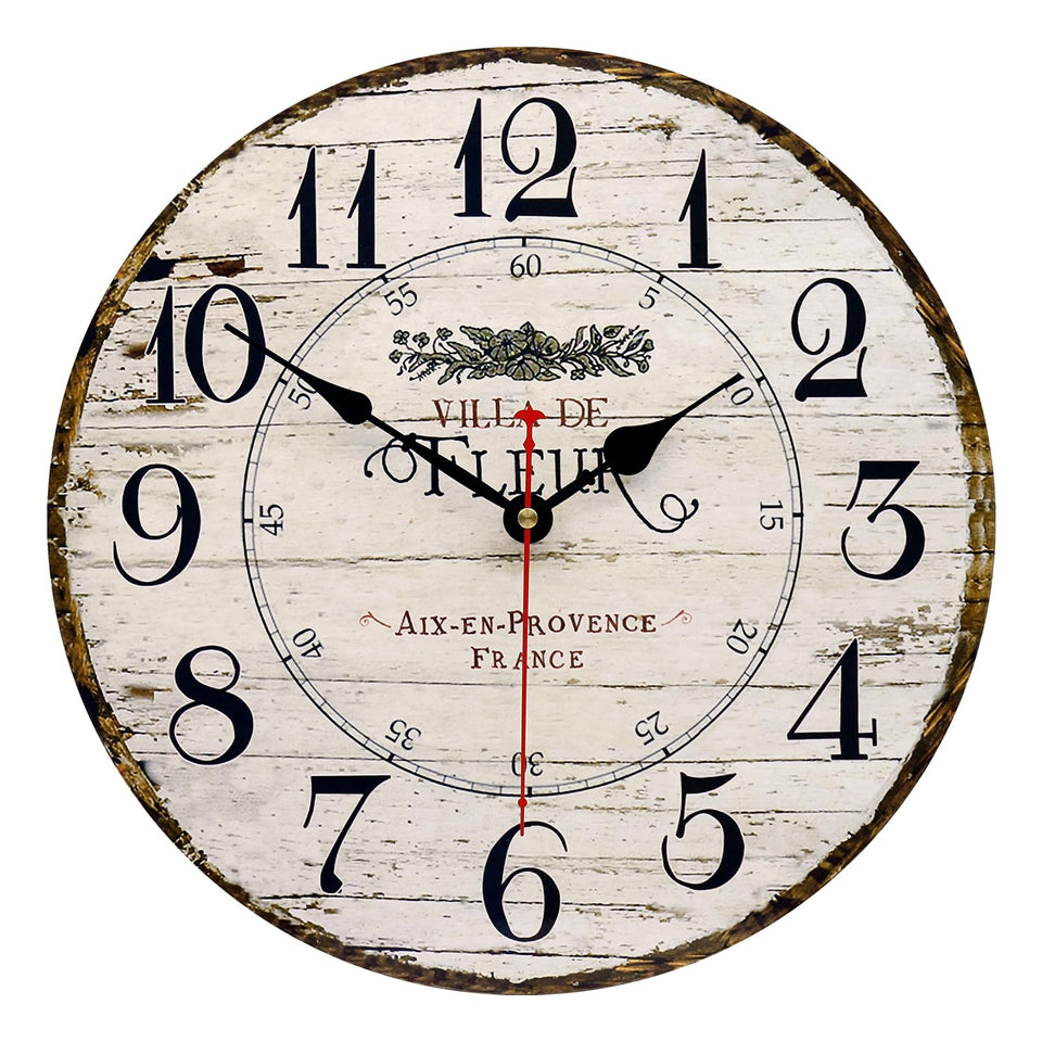 Toudorp 14-inch retro round clock front view with quiet sweep movement