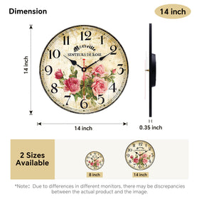 Toudorp 14-inch wooden clock showcases pink roses decor and silent operation.