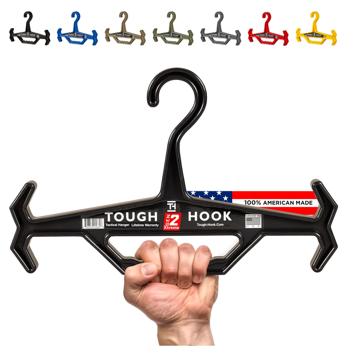 Tough Hook Original side view securing heavy gear with anti-slip design.