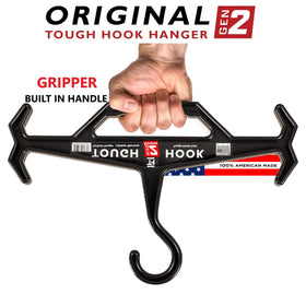 Tough Hook reversible gripper handle eases transport of heavy gear.