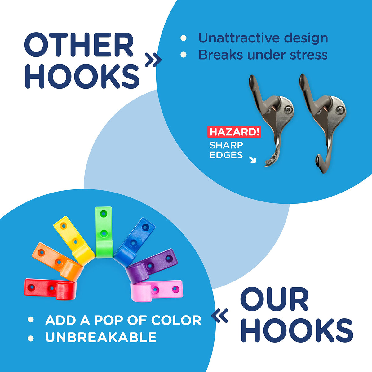 Toughook curved-design hooks are kid-friendly and safe for little hands and play areas.