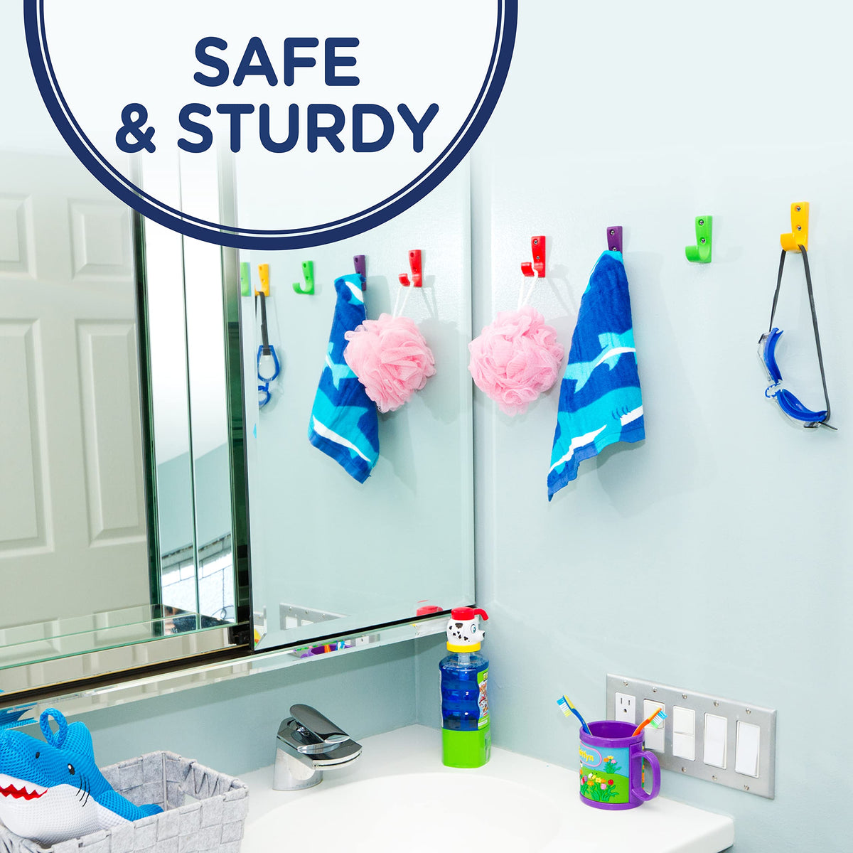 Toughook rainbow-color-hangers organize baseball hats with a cheerful wall mount.