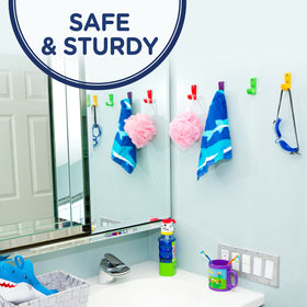 Toughook rainbow-color-hangers organize baseball hats with a cheerful wall mount.