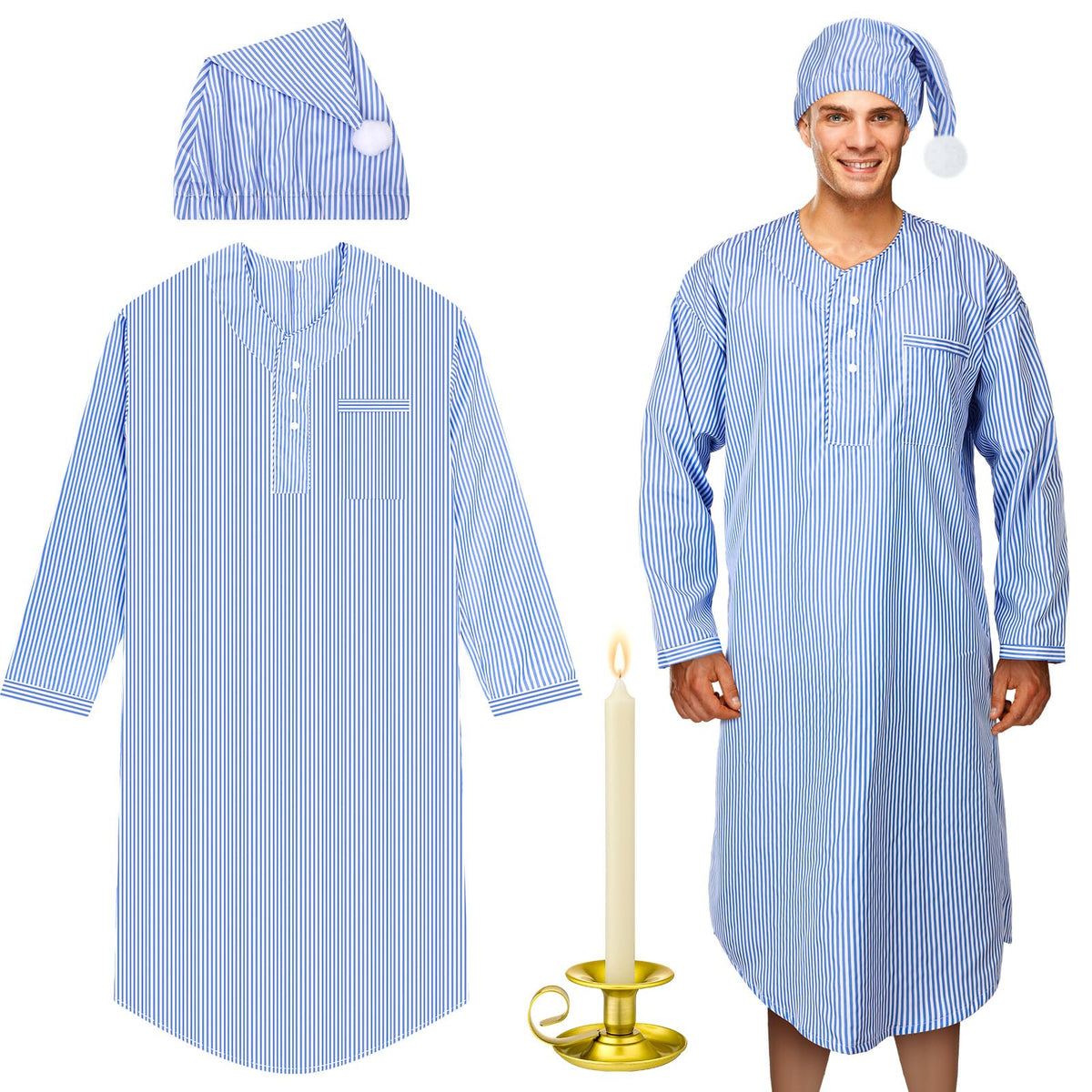 Toulite Christmas pajama set with striped nightshirt for cozy holiday sleepwear.