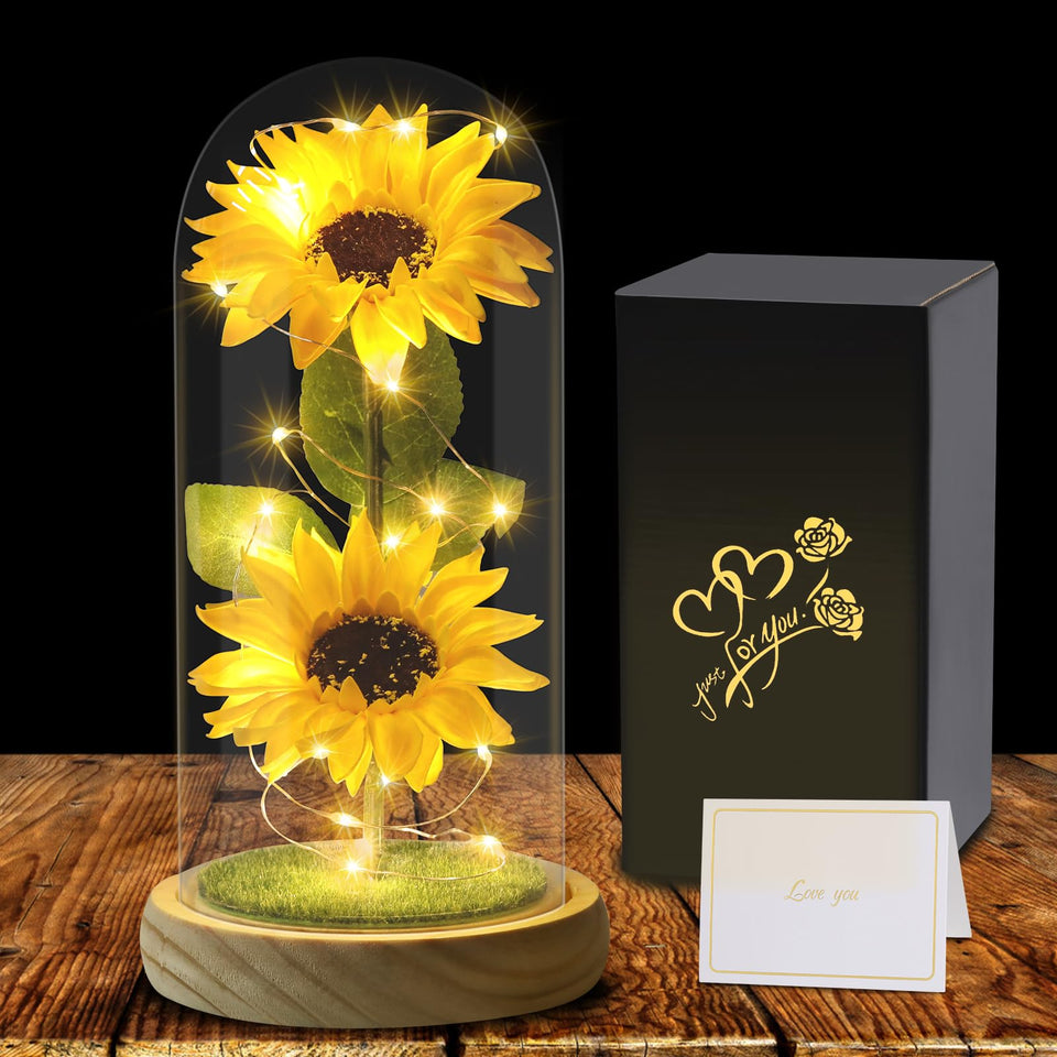 Touloube enchanted sunflower lamp under glass dome adds elegant home decor and ambient light.