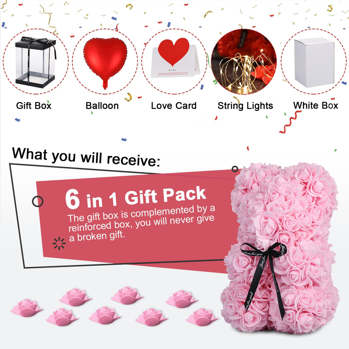 Touloube Rose Bear inside transparent gift box on premium display.