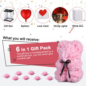 Touloube Rose Bear inside transparent gift box on premium display.