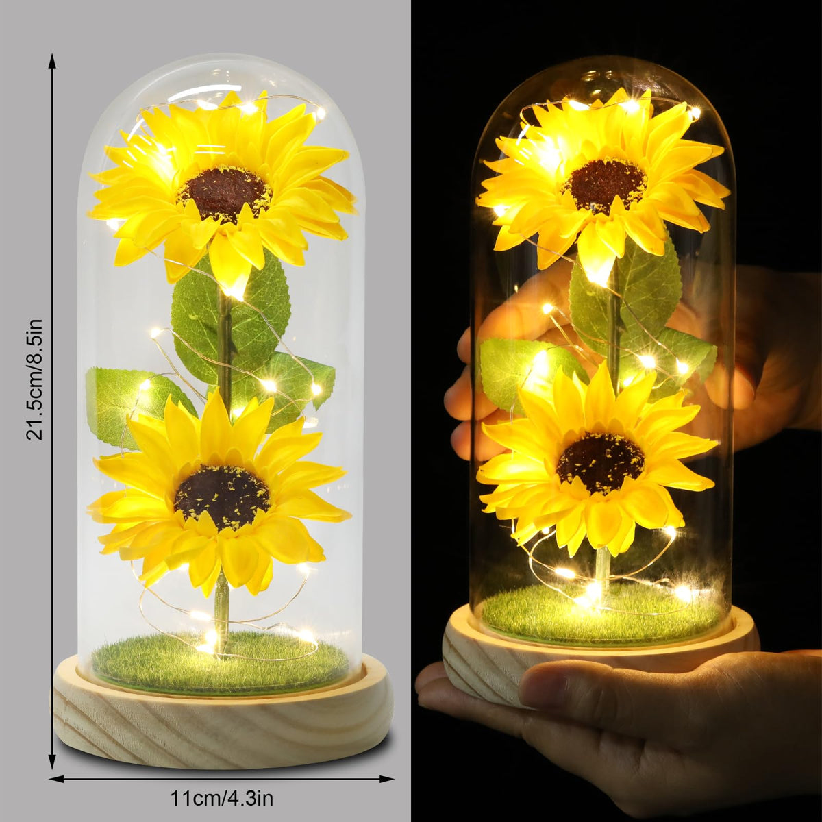 Touloube sunflower LED dome showcases lifelike petals with a warm, soothing glow.