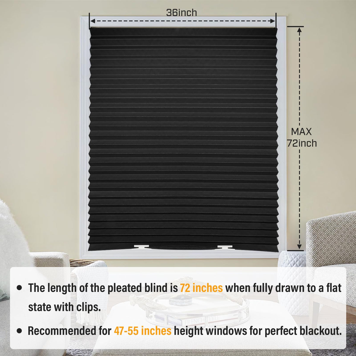 Touri 36x72 blinds in dim light show filtering.