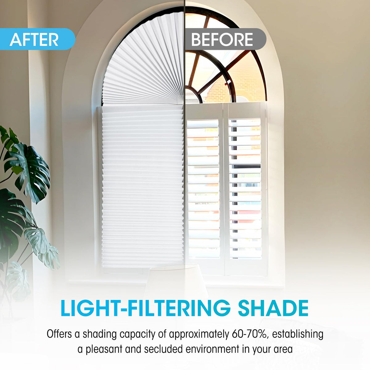 Touri arch window shade installation made easy, cut-to-fit in minutes.