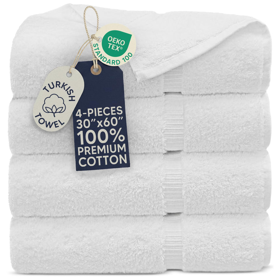 Towel Bazaar 4pc bath towels folded showcase premium Turkish cotton softness and absorbency.