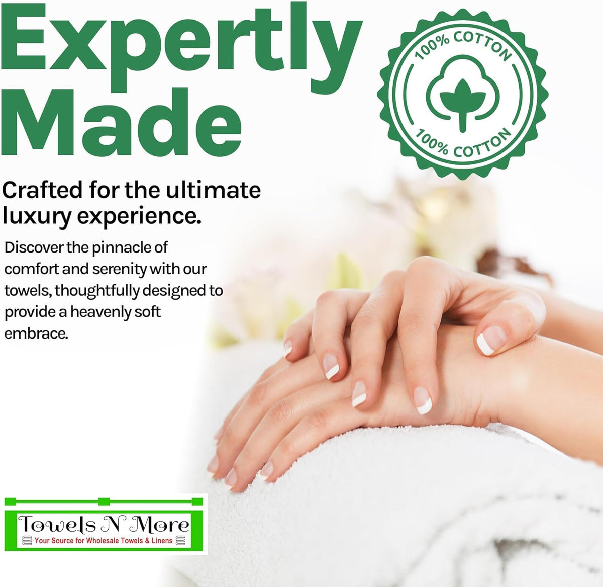 Towels N More ring-spun cotton towel with soft texture and fast absorption