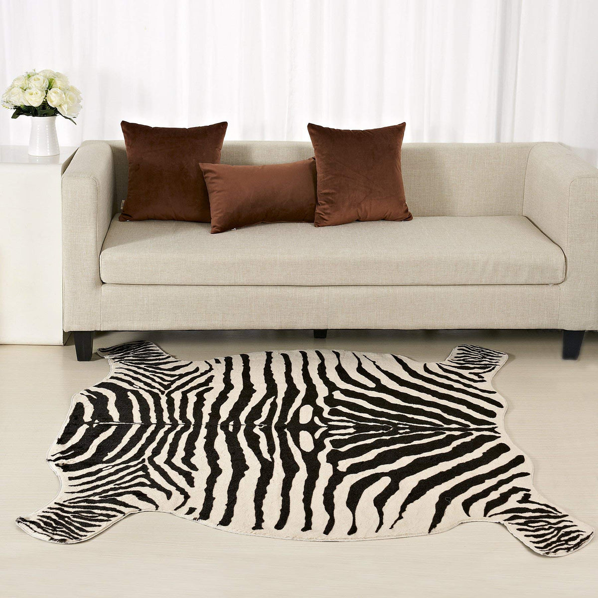 Townssilk Area Rug cream faux zebra texture closeup shows resilience and maintenance-friendly surface
