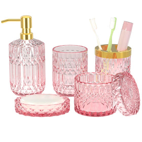 Towoaafu pink bathroom dispenser with crystal-clear glass for elegant storage