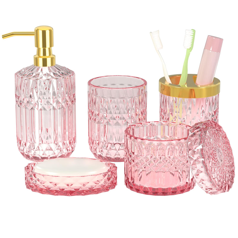 Towoaafu pink bathroom dispenser with crystal-clear glass for elegant storage
