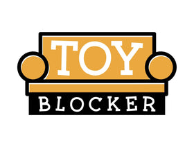 TOY BLOCKER snap-unroll action shown on living room sofa.