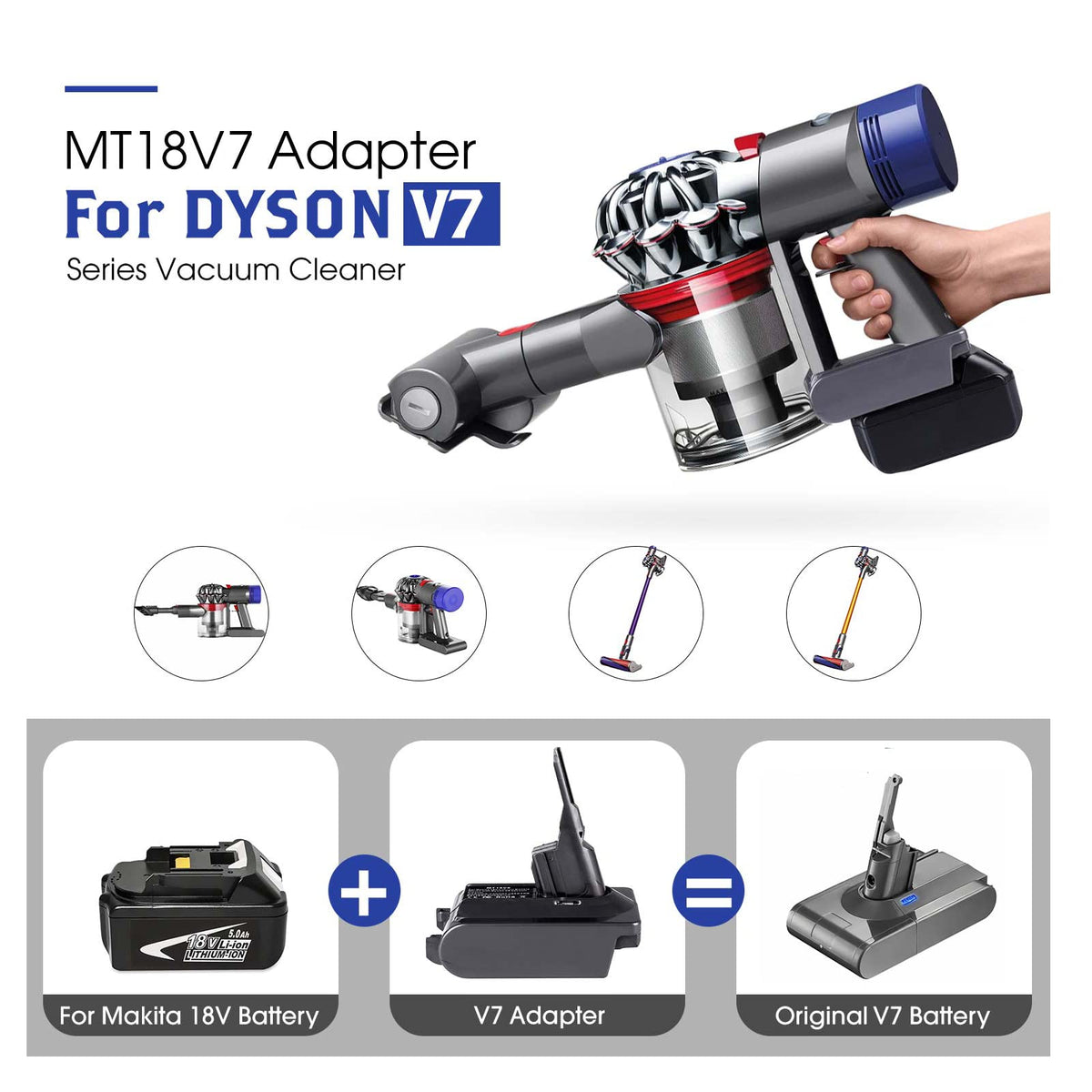 TPDL Dyson V7/V8 compatibility illustration showing cordless vacuum usage.