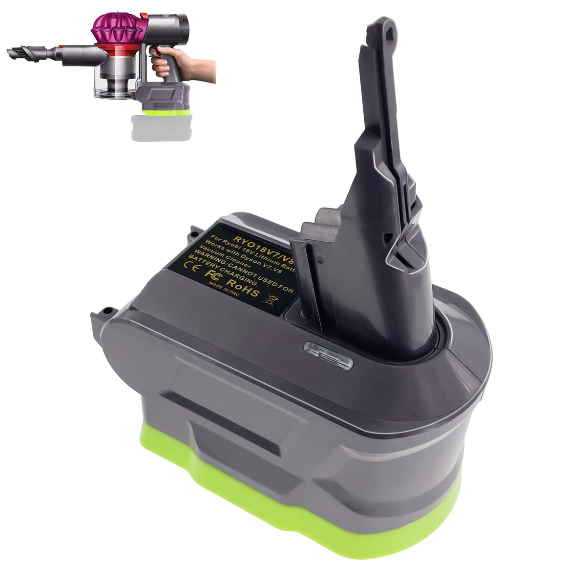 TPDL V7/V8 adapter connected to Dyson V7 vacuum for extended operation