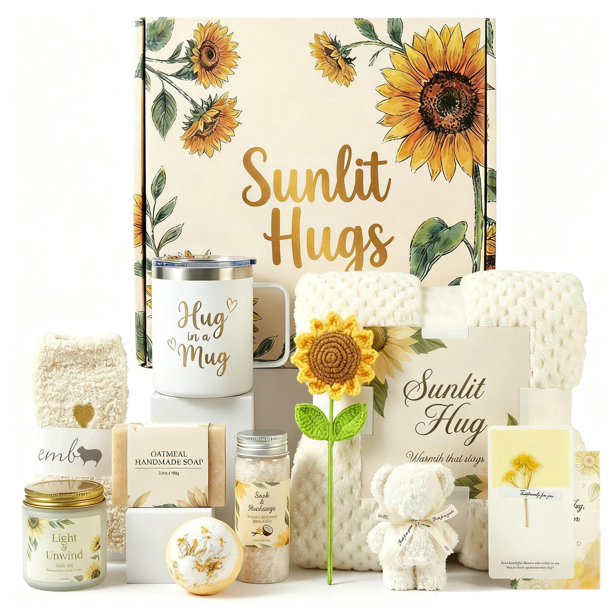 TQZDBXK Sunlit Hugs gift box with plush blanket for cozy evenings
