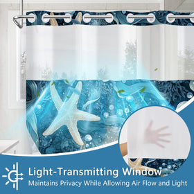 TQUQOBU deep blue ocean view curtain with coral details