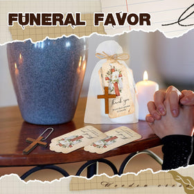 Tradder bead chains connect wooden crosses for durable memorial favors
